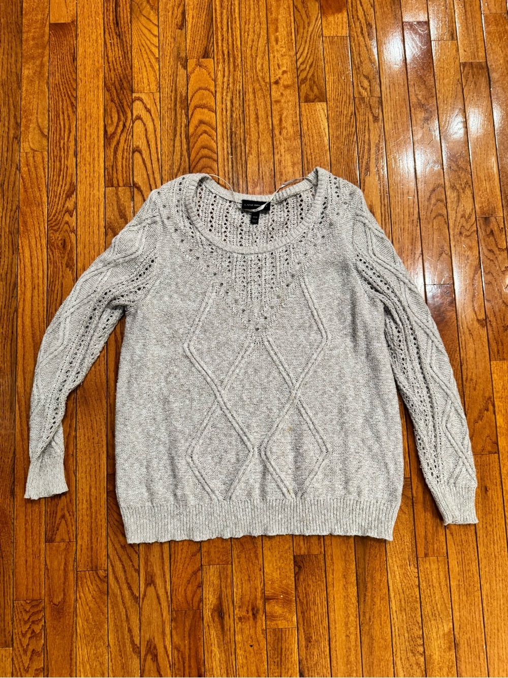 Lane Bryant Light Gray Tan Cable & Openwork Scoop Neck Sweater